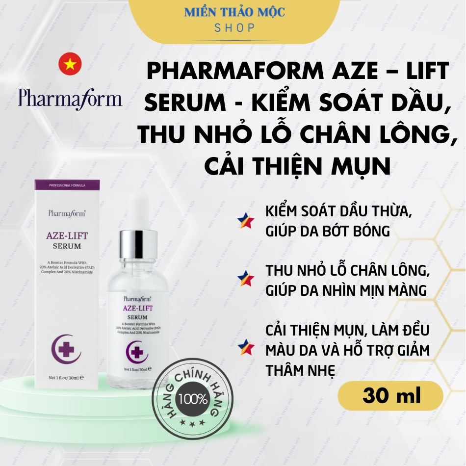 Serum kểm soát dầu thu nhỏ lỗ chân lông cải thiện mụn Pharmaform AZE – LIFT 30ml